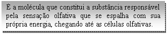 Caixa de texto: É a molécula que constitui a substância responsável pela sensação olfativa que se espalha com sua própria energia, chegando até as células olfativas.